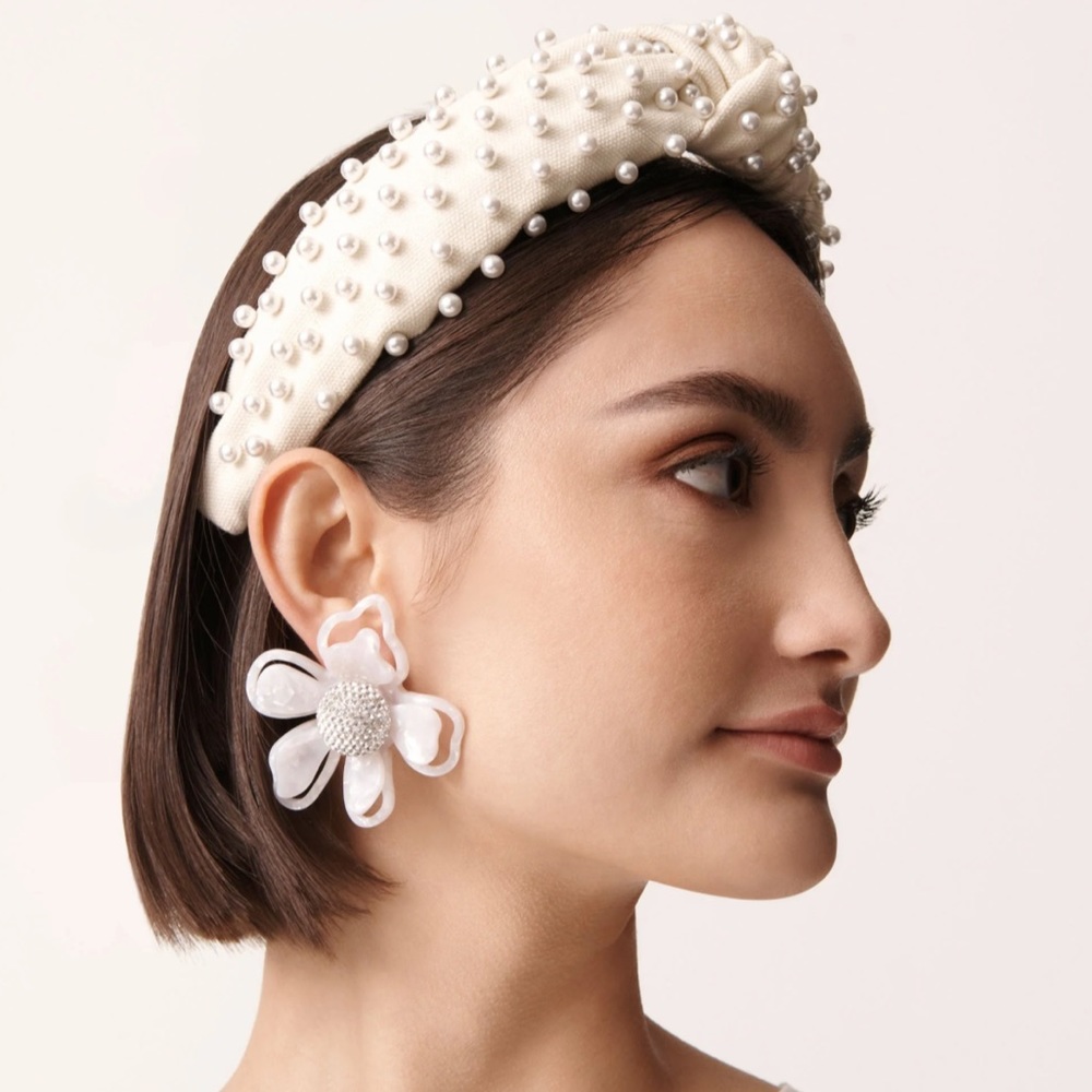 Lele Sadoughi Blush Pink Velvet & Imitation Pearl Headband